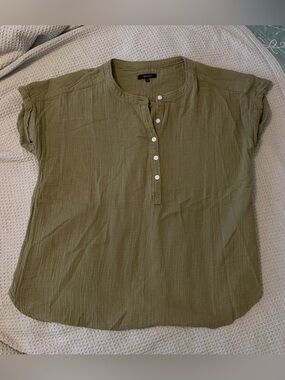 Quince Olive Short-Sleeve Henley Blouse
